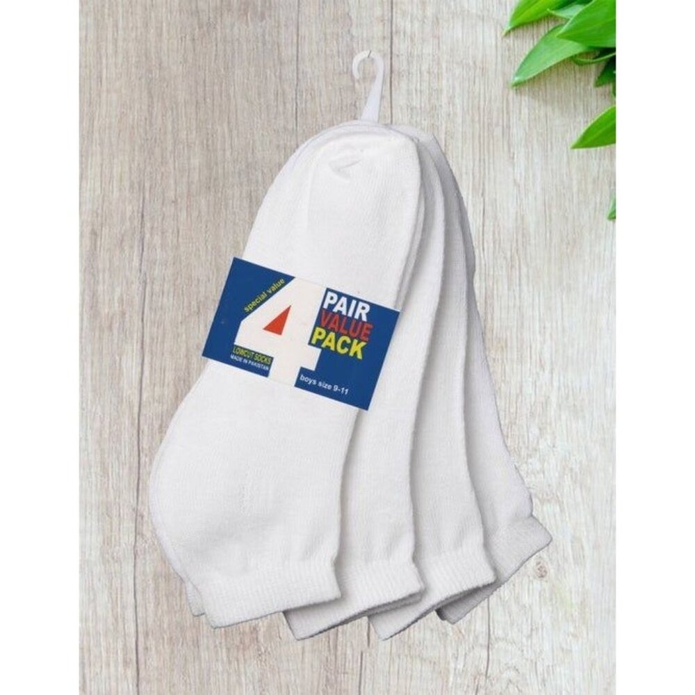 4 Pair Boys White Value Pack Socks Size 9-11